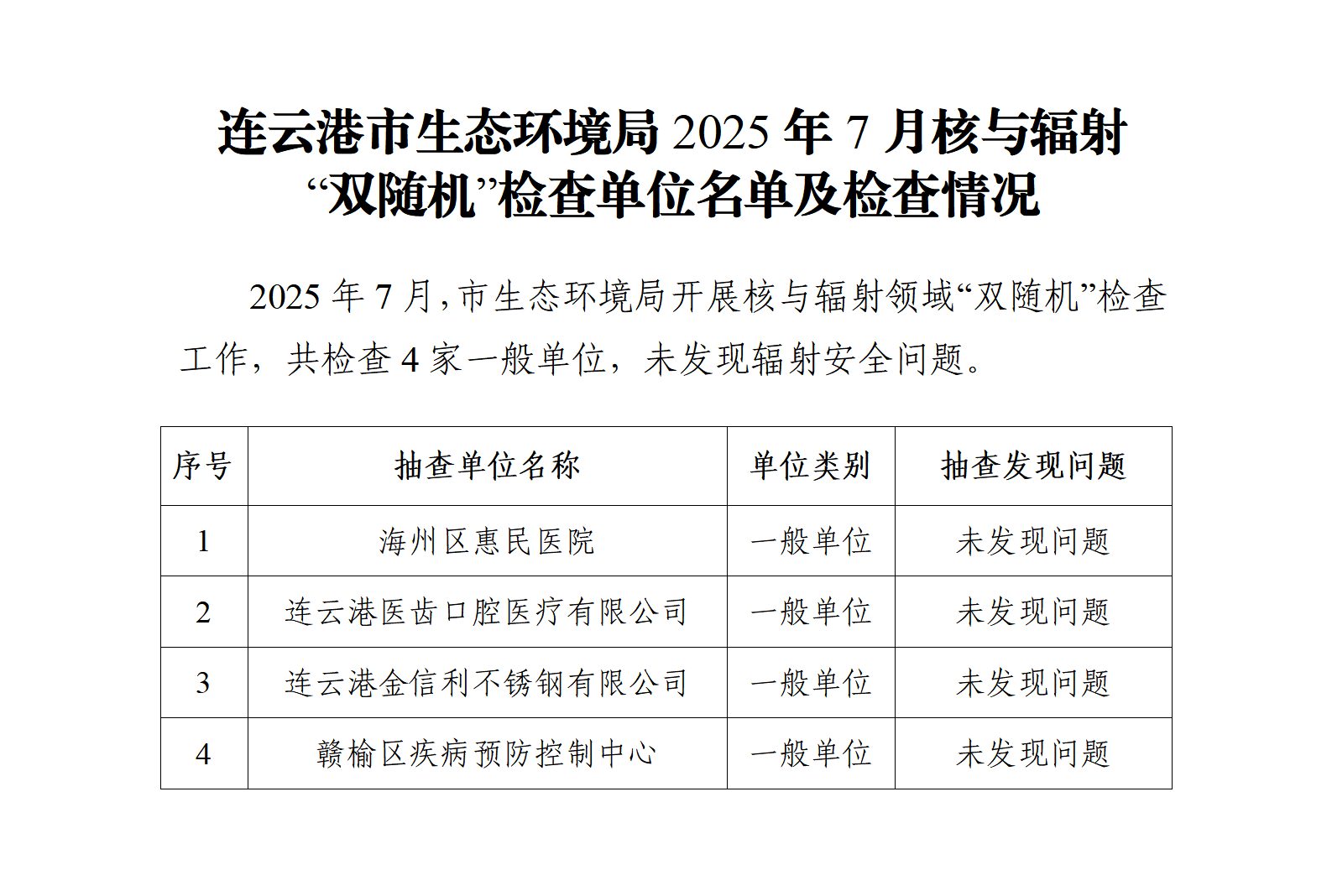 市生态环境局2025年7月核与辐射“双随机”检查企业名单及检查情况.png